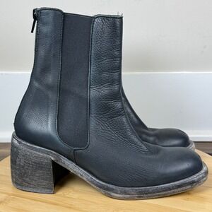 Free People Essentials Chelsea Ankle Boots Womens 36.5 Black Leather Block Heel